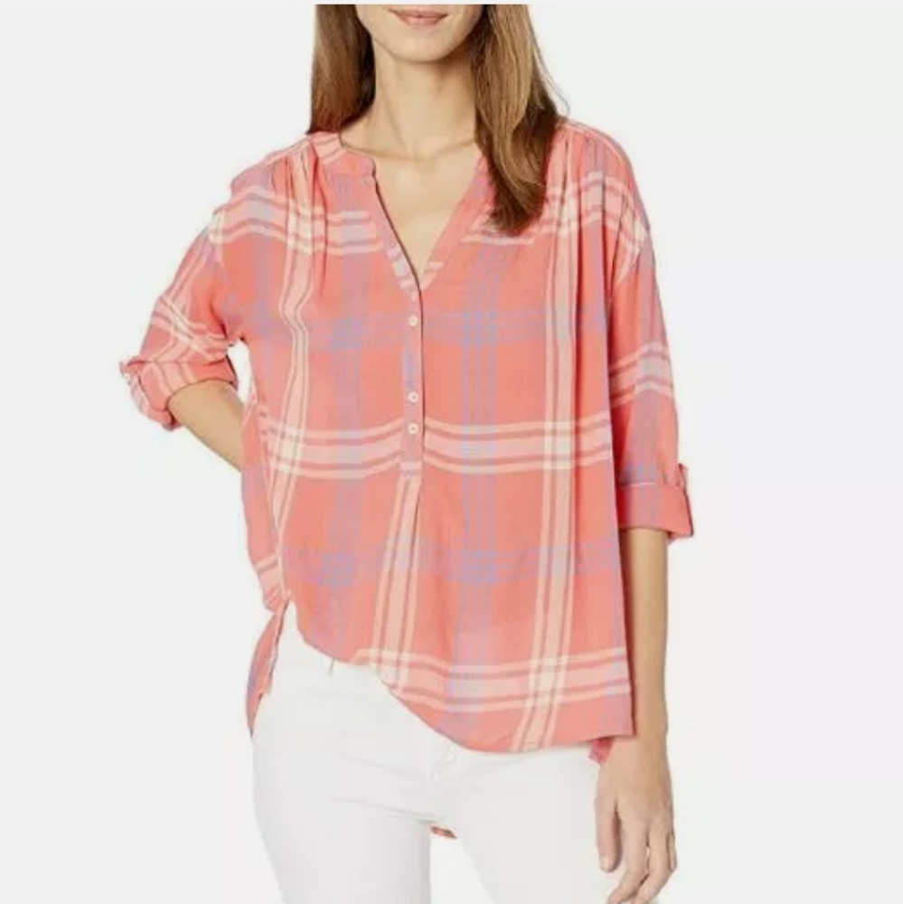 Nine West Coral Plaid Top Sz Medium
